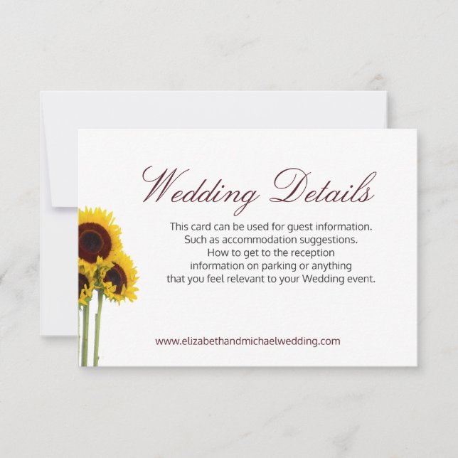 Carte Floral Rustic Sunflower - Détails Mariage (Devant)