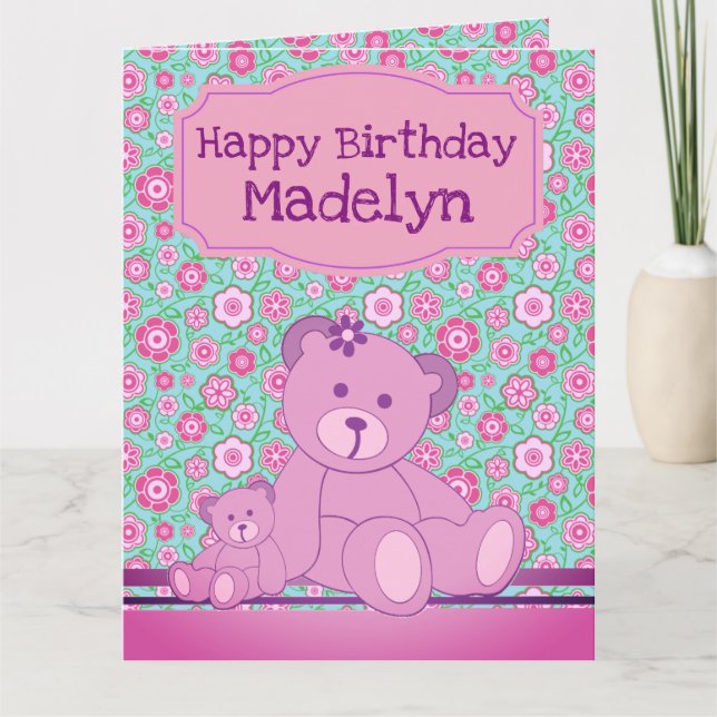 Carte Floral Teddy Bear Anniversaire (Devant)
