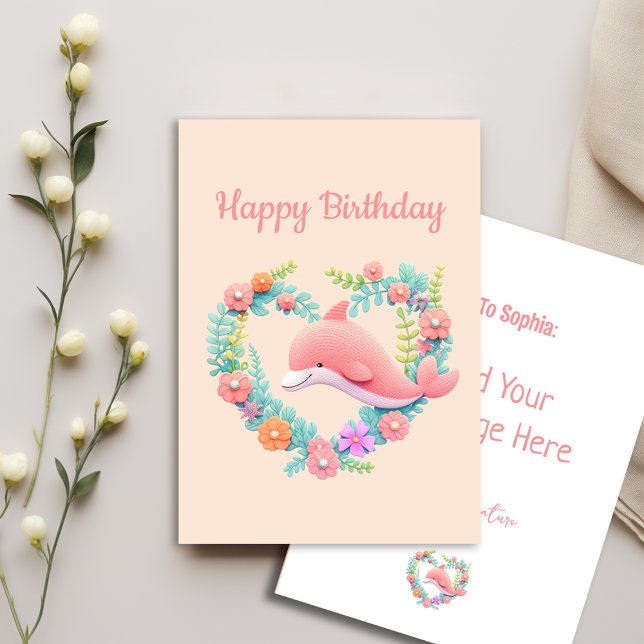 Carte Floral Whale Heart Love Happy Birthday Greeting (Créateur téléchargé)
