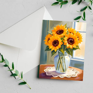 Carte florale aquarelle bouquet de tournesols jaun