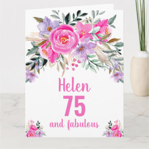 Carte florale aquarelle rose pour 75e anniversaire