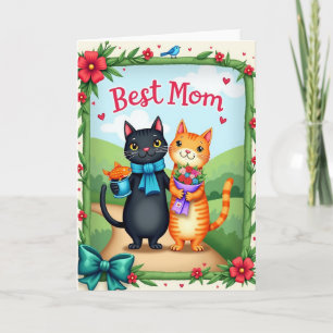 Carte florale "Chatte, meilleure maman"