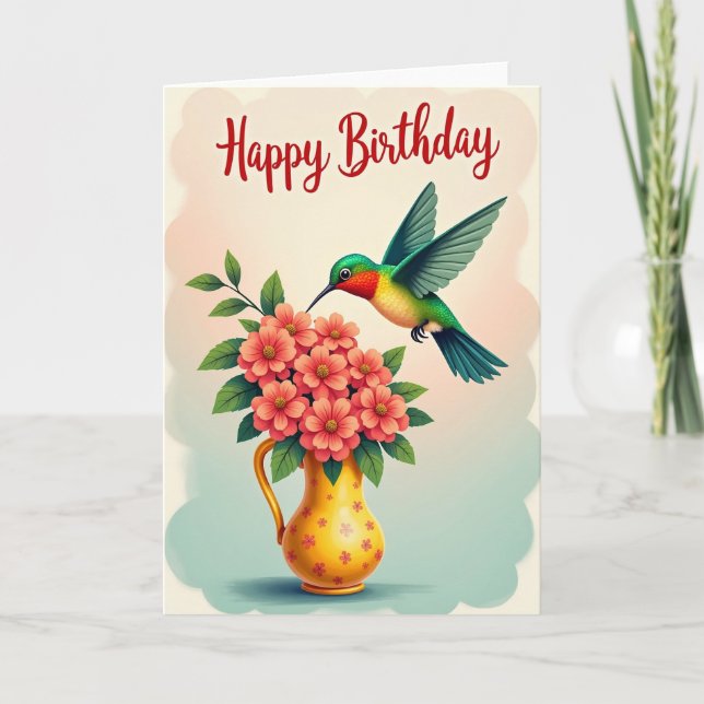 Carte florale d'anniversaire d'oiseau volant (Devant)