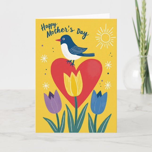 Carte florale de la fête des mères Bird Heart (Devant)