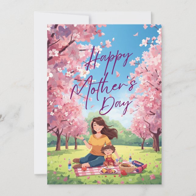 Carte florale de la fête des mères - Maman et enfa (Devant)