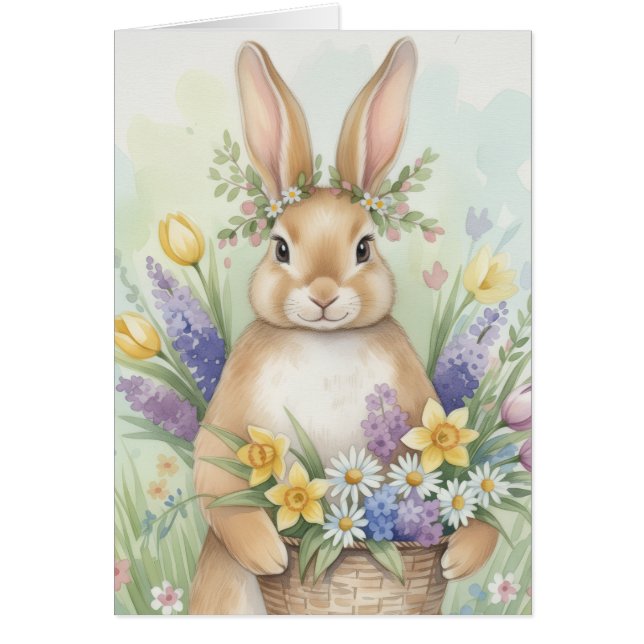 Carte florale de lapin de Pâques adorable (Devant)