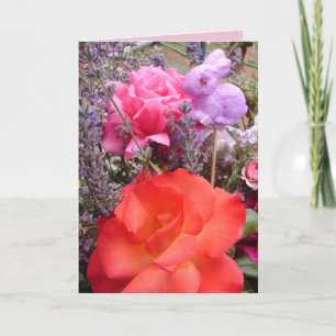Carte florale de lapin Rose rouge rose de jardin d