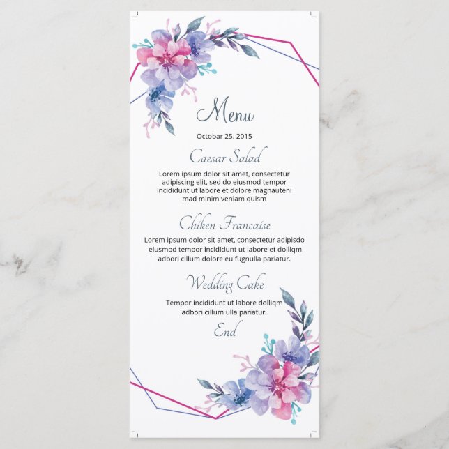 Carte florale de menu de mariage (Devant)