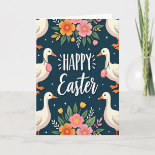 Carte florale de Pâques avec oiseaux joyeux