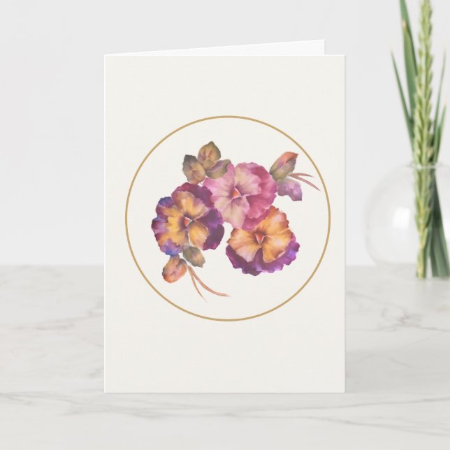 Carte florale de pensée à l'aquarelle avec pensée (Devant)