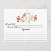 Carte florale de recette de pot rose de thé de cru