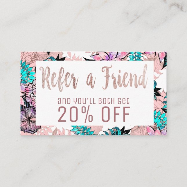 Carte florale de référence d'or rose Girly (Devant)