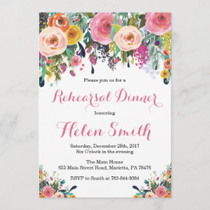 Carte florale d'invitation de dîner de répétition
