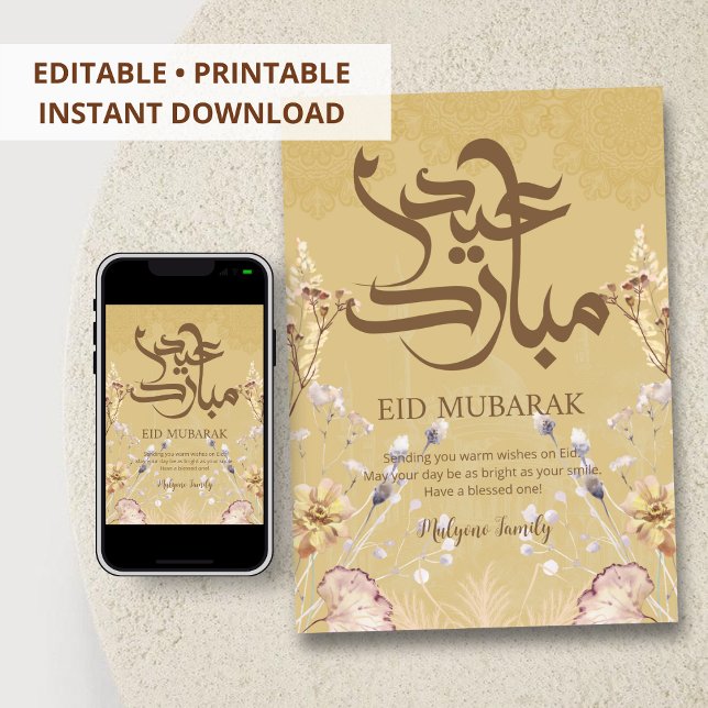 Carte florale élégante Eid Mubarak - Mandalas doré (Créateur téléchargé)