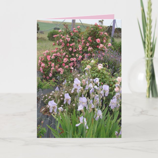 Carte florale Iris de jardin de campagne Rose Beau (Devant)