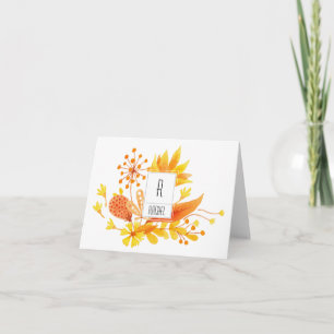 Carte florale Monogramme Nota blanche Fleurs orang