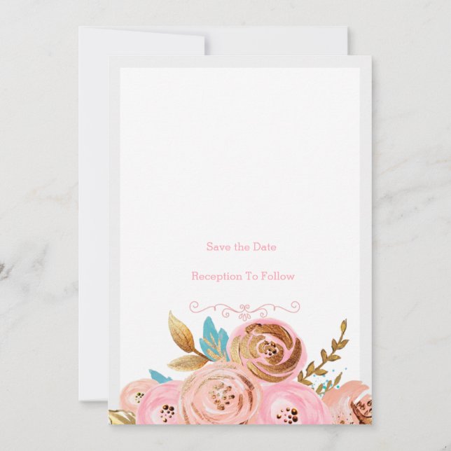 Carte Florale or et Rose Faire-part de mariage (Dos)