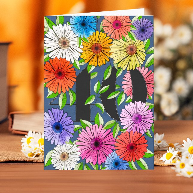 Carte florale personnalisée 40 ans Rustique Bleu M (Créateur téléchargé)