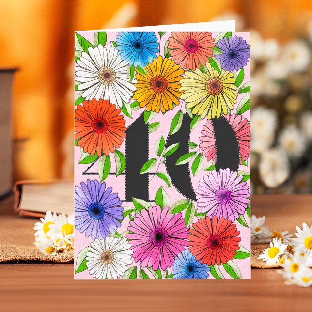 Carte florale personnalisée 40 ans Rustique Rose (Créateur téléchargé)