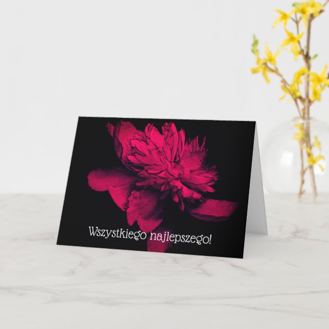 Carte Florale Polonaise Anniversaire Dahlia Rouge (Fleur jaune)