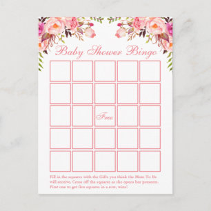 Carte florale rose de bingo-test de baby shower