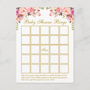 Carte florale rose de bingo-test d'or de baby