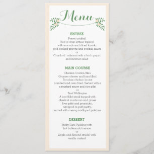 Carte florale rustique de menu de dîner de