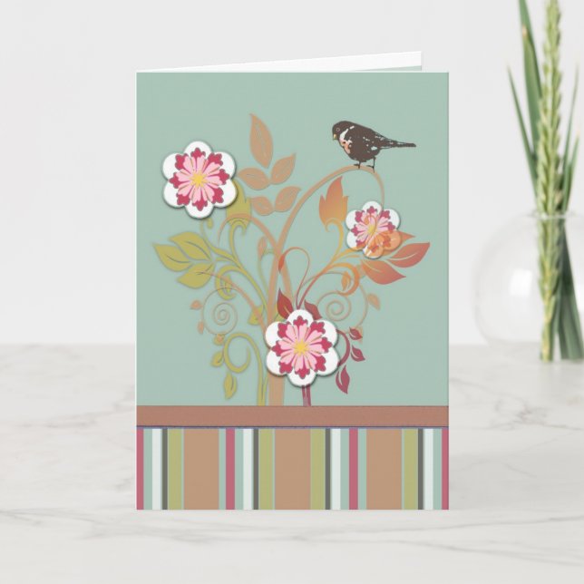 Carte florale stylisée d'oiseau (Devant)
