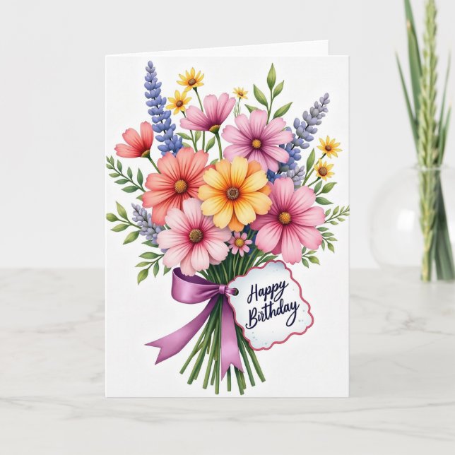 Carte florale vibrante d'anniversaire (Devant)