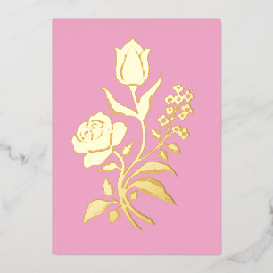 Carte Florale Vinatge -  art folklorique  rose  or