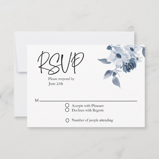 Carte Flore Bleu Mariage RSVP (Devant)