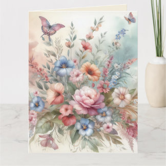 Carte Flore délicate et papillons