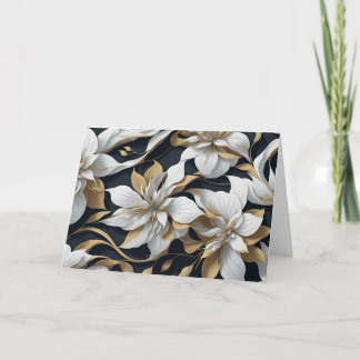 Carte Flore Noir, Blanc Et Or Pliée Note