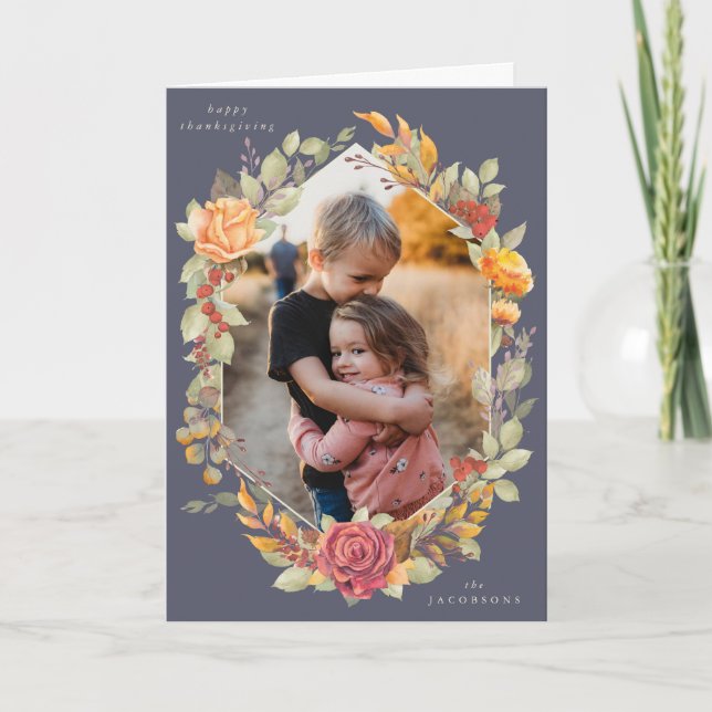 Carte Flores automnales violettes Thanksgiving Photo (Devant)