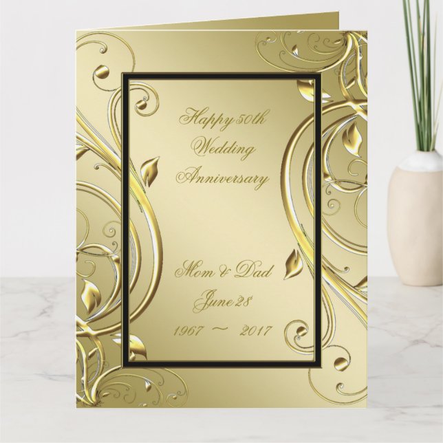 Carte Flourish Gold Black 50e anniversaire 8,5 x 11 (Devant)
