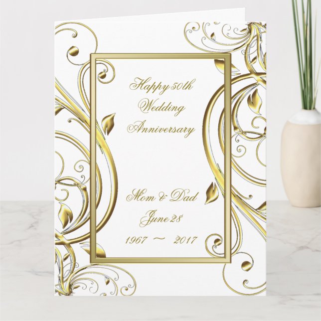 Carte Flourish Gold White 50e anniversaire 8,5x11 (Devant)