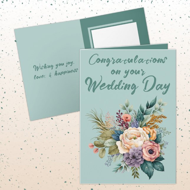 Carte Flower Bouquet Mariage Félicitations vert (Créateur téléchargé)