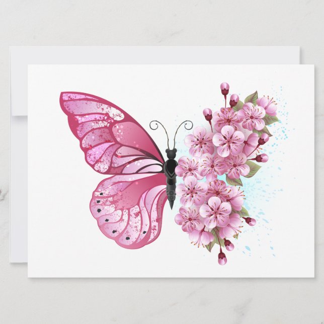 Carte Flower Butterfly with Pink Sakura (Devant)