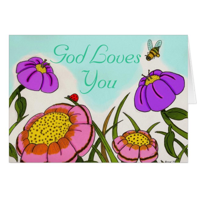 Carte Flower Meadow "God Love You" (Devant horizontal)