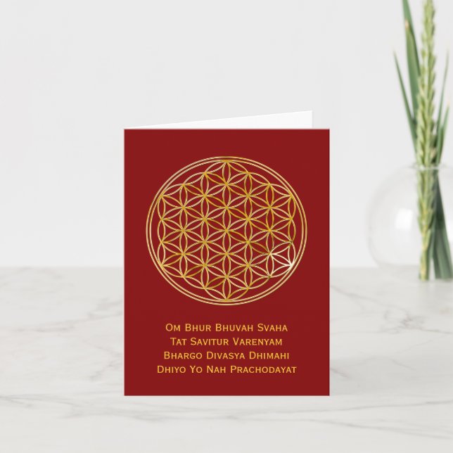 Carte Flower Of Life & GAYATRI MANTRA | gold, dark red (Devant)