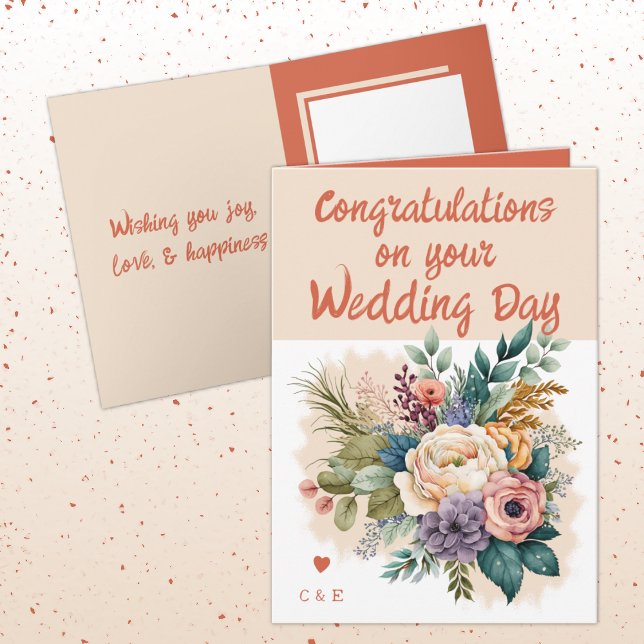 Carte Flower Wedding Félicitations pêche orange (Créateur téléchargé)