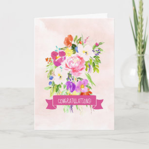 Carte Flowers Bouquet Watercolor Mariage Félicitations