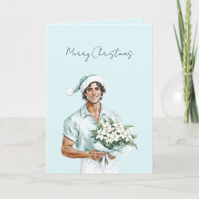 Carte Flowers Brown Hair Man Christmas   (Devant)