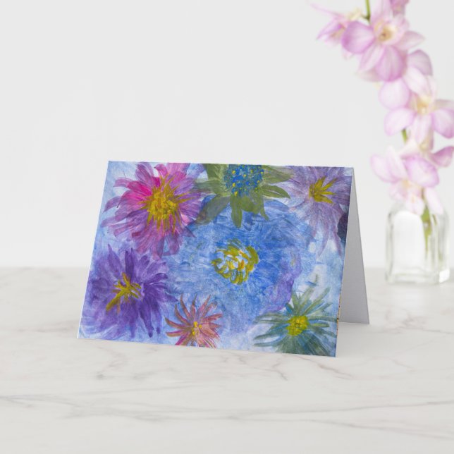 Carte Flowers in Blue Lavender Pink Blank Greeting Card (Orchidée)