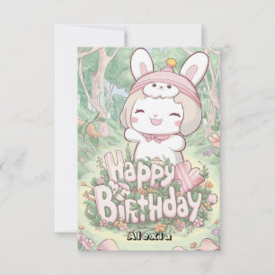 Carte Fluffy Bunny numérique modifiable Anniversaire