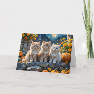 Carte Fluffy Chatons d'automne Citrouilles et fleurs