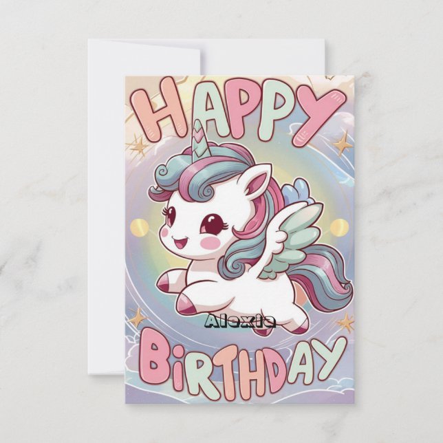 Carte Fluffy Happy Unicorn Anniversaire (Devant)