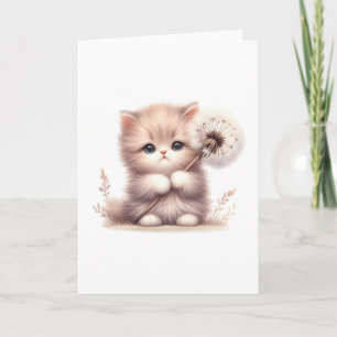 Carte Fluffy Kitten avec Dandelion - Joli salut blanc