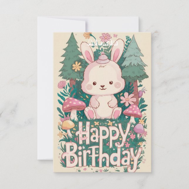 Carte Fluffy Salutation Bunny Digital Anniversaire (Devant)