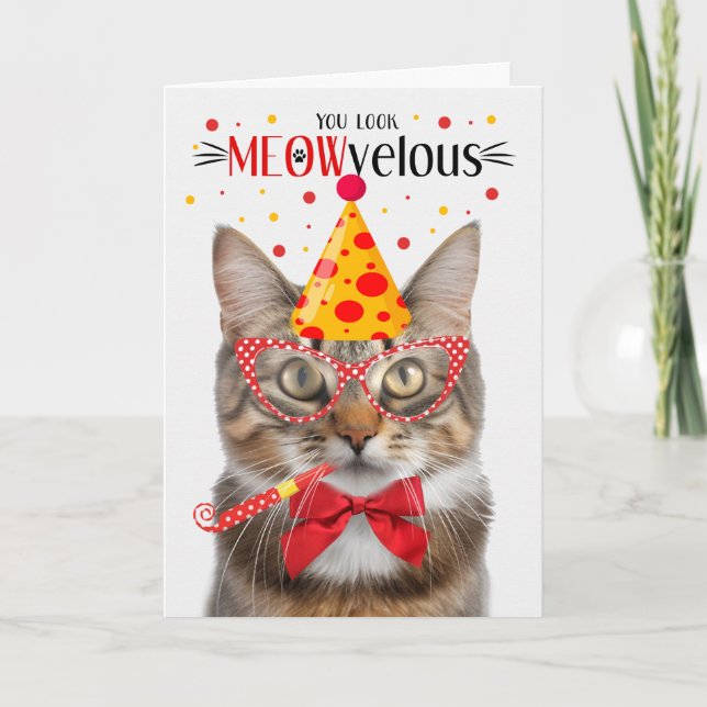 Carte Fluffy Tabby Cat MEOWvelous Anniversaire (Devant)